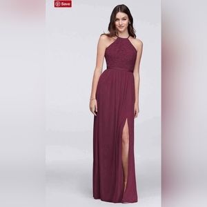 David's bridal open back lace mesh halter dress size 0